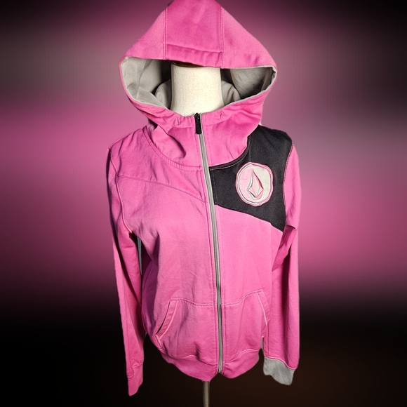 Girls Volcom Pink and Black Hooded Jacket with logos XL - Picture 1 of 11